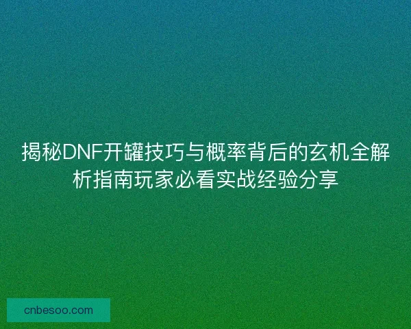 揭秘DNF开罐技巧与概率背后的玄机全解析指南玩家必看实战经验分享