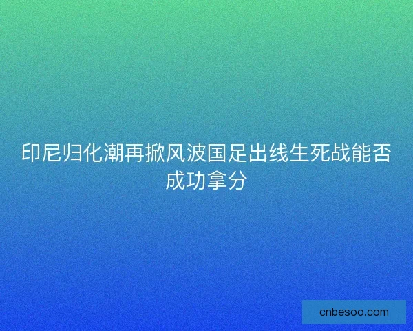 印尼归化潮再掀风波国足出线生死战能否成功拿分